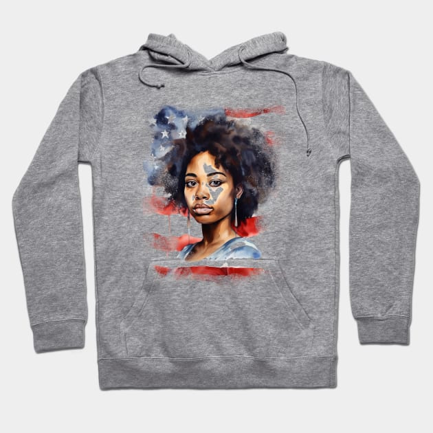 African American Woman in Watercolor: Graceful Portraiture Hoodie by elaissiiliass